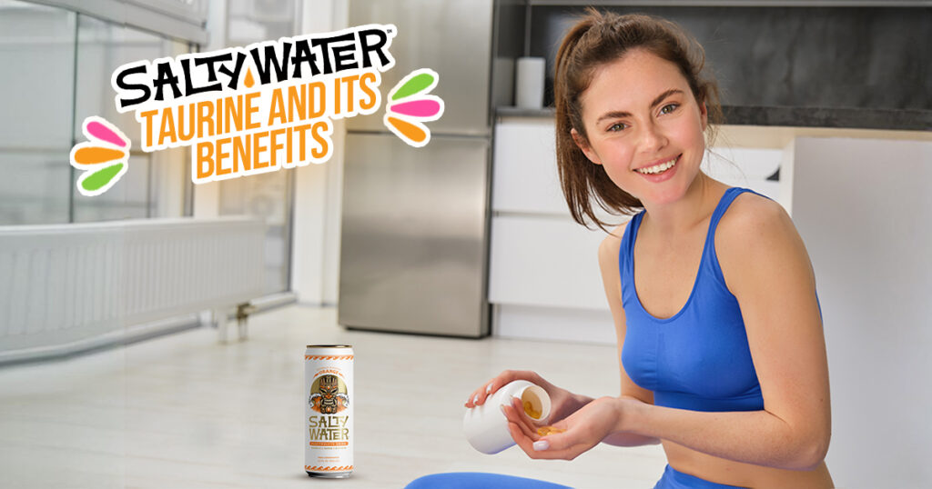 An image showing saltywater electrolyte drink used by a women for taurine consumption